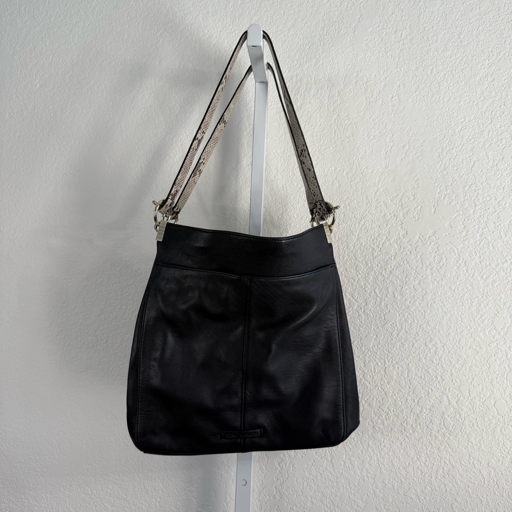 Vince Camuto Ashby Black Multi Leather Tote Bag Snakeskin Patchwork Purse Tote - Picture 11 of 15